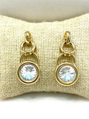 Vintage Gold-Tone Crystal Drop Earrings — Clear Stone Accents